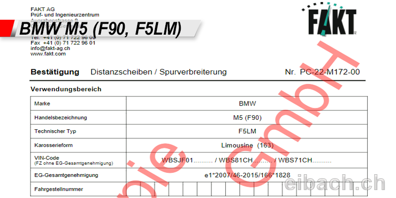 NEU! Spurverbreiterung Gutachten für BMW M5 (F90, F5LM)