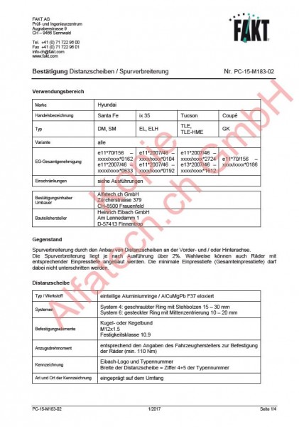 CH-Gutachten Spurverbreiterung Hyundai Santa Fe - ix 35 - Tucson - Coupe PC-15-M183-02