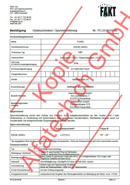 CH-Gutachten Distanziali FORD Edge 4WD (SBF) PC-23-M159-00